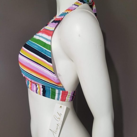 Anne Cole Painted Stripe Banded Halter Bikini Top - Picture 3 of 11